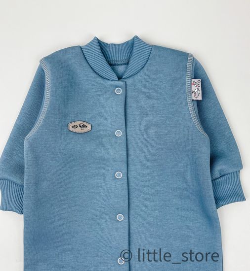 Комбинезон из футера с начесом "Смайлики" Индиго, с закрытыми ножками