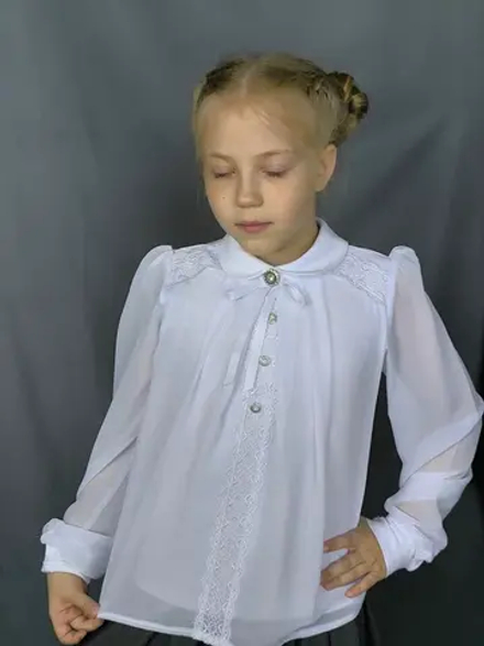 19311, Блузка, белый/белый, д/р, р.122-56 - р.158-80 д/д