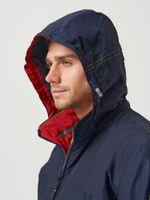 Мужская спортивная ветровка с капюшоном на резинке тёмно-синего цвета.