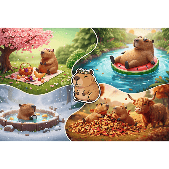 Pazl \ Puzzle \ Пазлы Puzzles - "300" - Four Seasons with Capybaras / Trefl