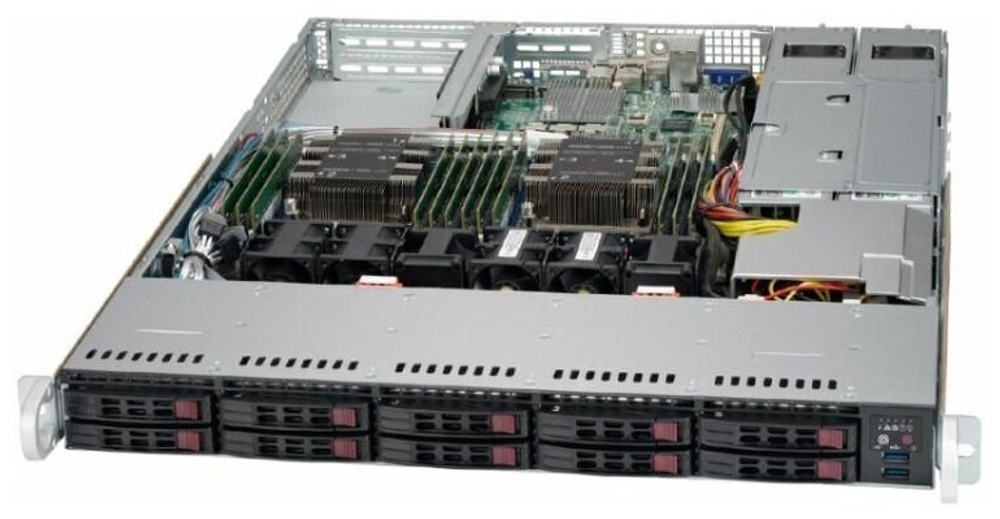 Сервер Supermicro SuperServer 1029P-WTRT без процессора/без ОЗУ/без накопителей/количество отсеков 2.5" hot swap: 10/2 x 750 Вт/LAN 10 Гбит/c