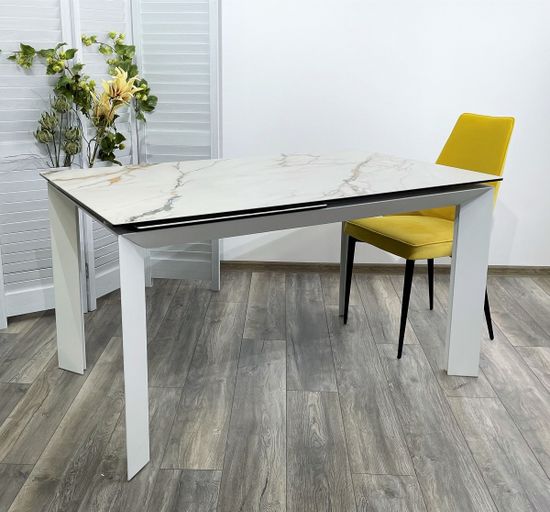 Стол CREMONA 140 KL-188 Контрастный мрамор / белый каркас