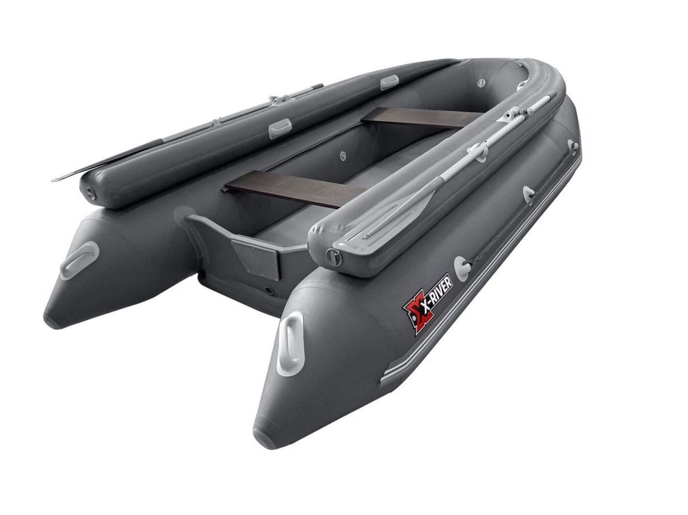Лодка ПВХ X-River Rocky 395 НДВД + усиленное дно и баллон + Фальшборт, красно-черный/фурнитура черная увеличенный транец
