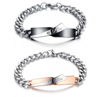 Парные браслеты для влюблённых цепь с пластиной из ювелирной стали 361L с цирконами Steelman mn00356