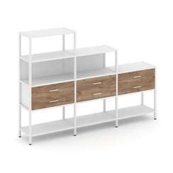 Shelf System Трехсекционный стеллаж четырех/трех/двухярусный с ящиками SN.STM-431 Белый/Дуб Табак/Ме