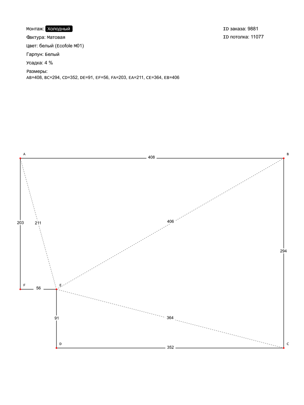 Натяжные потолки: 10.6 м2, 11.5 м2, 10.1 м2, 4.4 м2