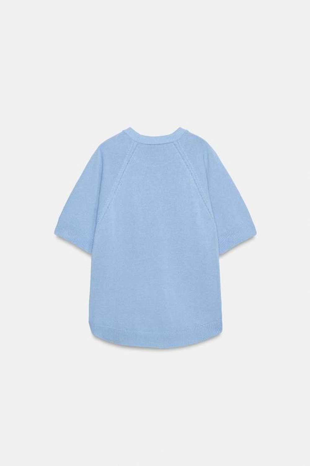 ZARA СВИТЕР С ЗАКРУГЛЕННЫМ НИЗОМ И КОРОТКИМИ РУКАВАМИ, НЕБЕСНО-ГОЛУБОЙ