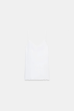 ZARA ХЛОПКОВАЯ МАЙКА НА БРЕТЕЛЯХ, БЕЛЫЙ