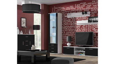 Гостиная Сохо 3 Черный 0190 / Белый Фасадный 0101 372*41*192 см, Черный, Белый Фасадный   Фиеста