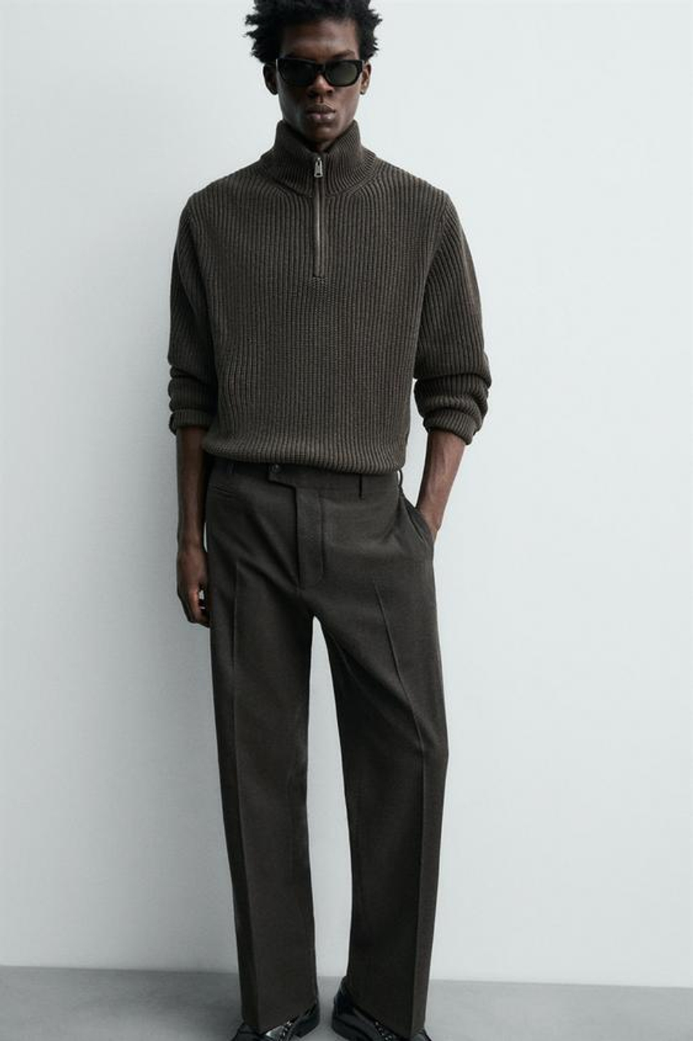 ZARA БРЮКИ REGULAR FIT ИЗ ФЛАНЕЛИ, КОРИЧНЕВЫЙ