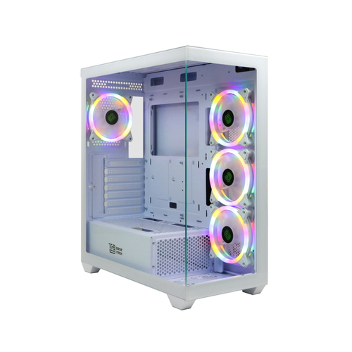 Корпус BaseTech eXtreme GFX-05, Без БП, EATX, белый, 4xRGB FAN, 2xUSB2, 1xUSB3, бок: закалённое стекло (BT-GFX-05W-TG-4F-RGB)