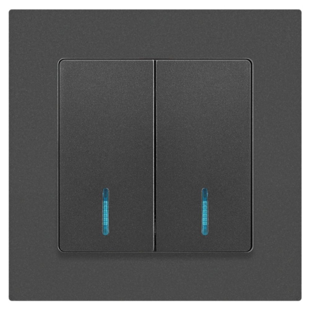 Выключатель Intro Accent 6-105-07 двойной с подсветкой, 10А-250В, IP20, СУ, AL/CU, графит | Intro