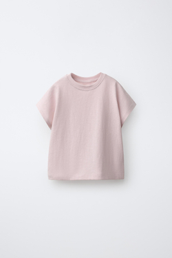 ZARA ОДНОТОННАЯ ФУТБОЛКА, БЛЕДНО-РОЗОВЫЙ