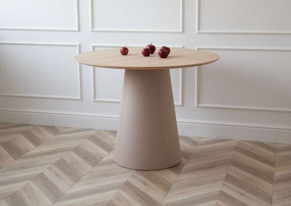 Стол обеденный Lagom D 100 см (натуральный дуб / бежевый, кожа)