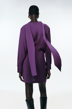 ZARA МИНИ-ПЛАТЬЕ С ШАРФОМ, БАКЛАЖАННЫЙ