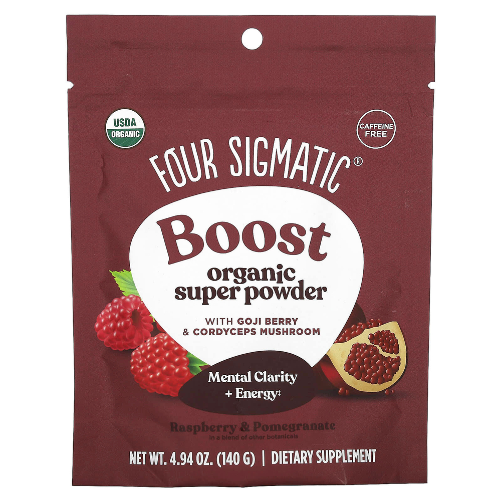 Four Sigmatic, Boost, органический суперпорошок, без кофеина, малина и гранат, 140 г (4,94 унции)
