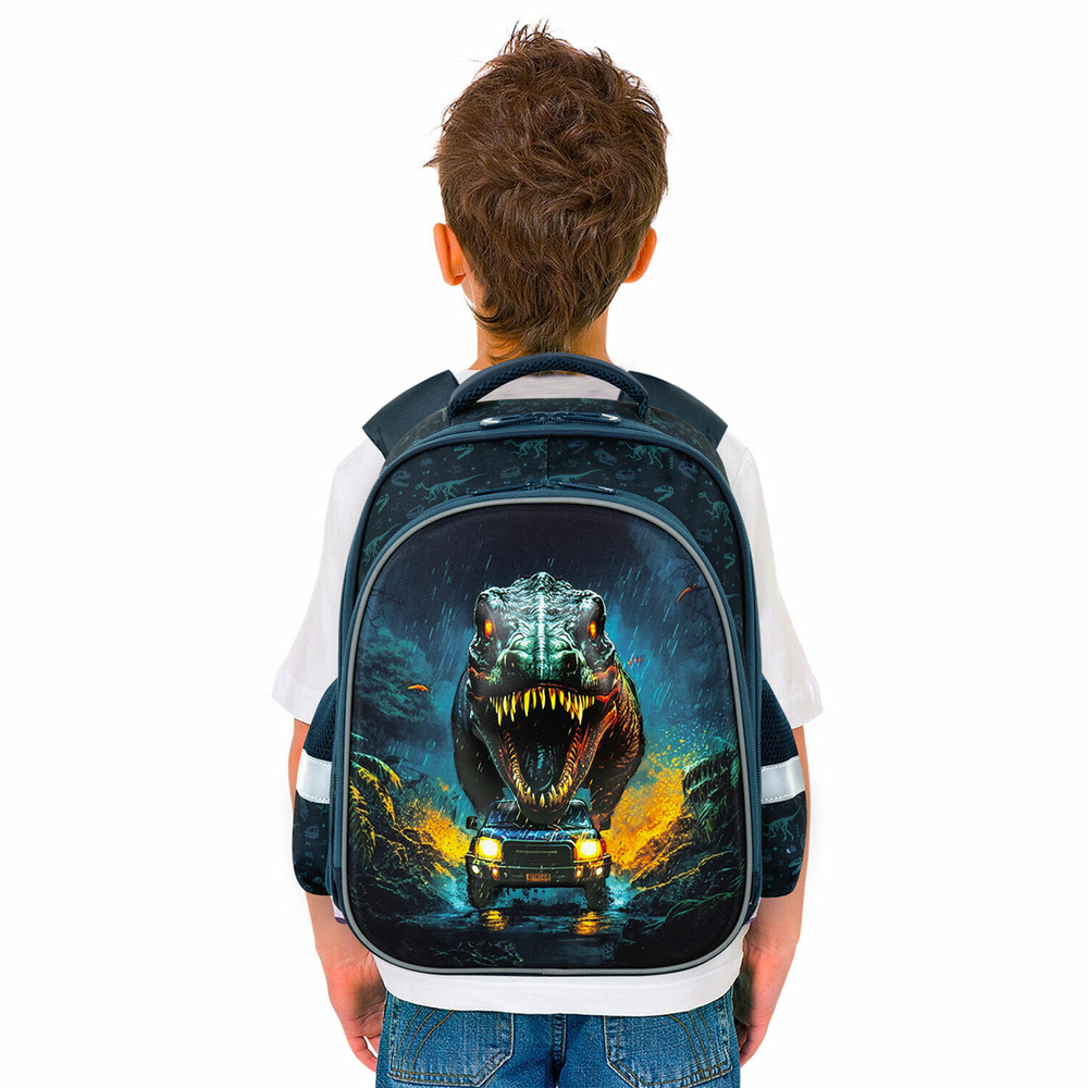 Ранец BRAUBERG KIDS STANDARD, 2 отделения, "Dino chase", 3D панель, 36х28х14 см, 272036