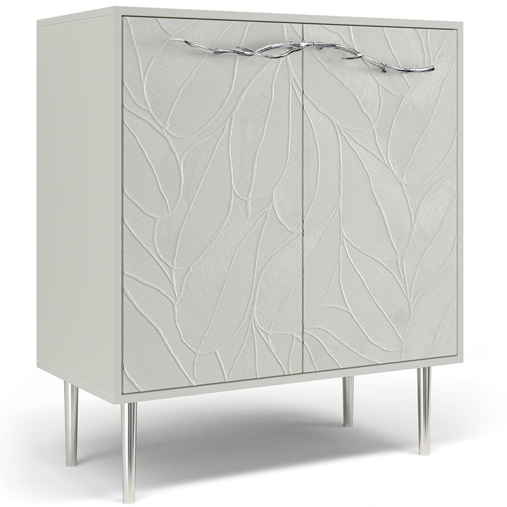 Комод Арт Колор leaves Стайл Сильвер с 2 полками Белый опал