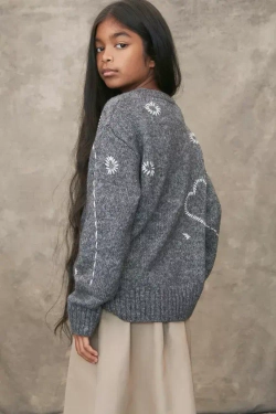 ZARA ШЕРСТЯНОЙ ВЯЗАНЫЙ КАРДИГАН С ЦВЕТОЧНОЙ ВЫШИВКОЙ - LIMITED EDITION, СЕРЫЙ