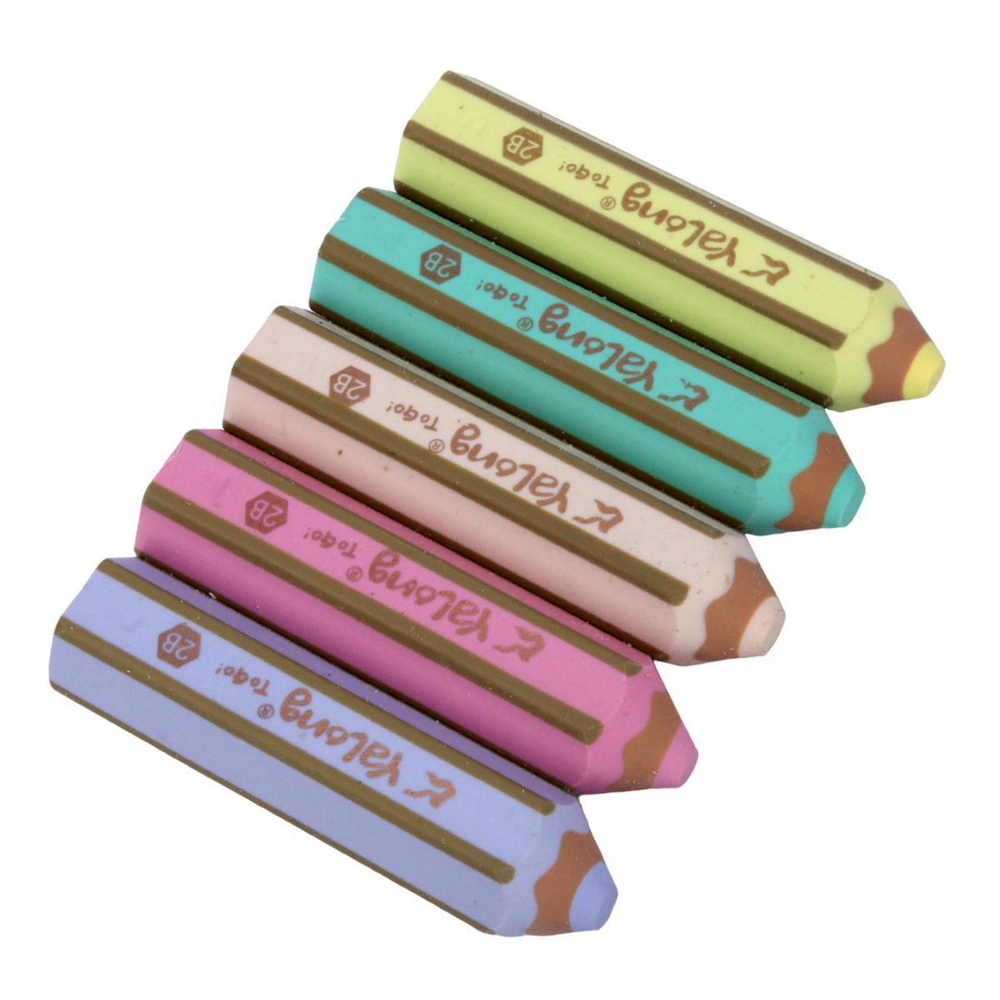 Ластик "Карандаш" 6,5*1,7см, пастель 7 цветов микс, шестигранный
