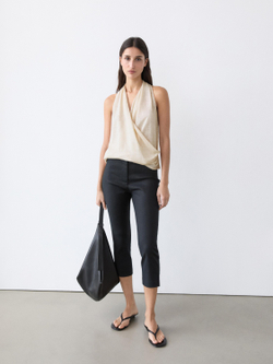 Massimo Dutti Топ с запахом и драпировкой, бежевый