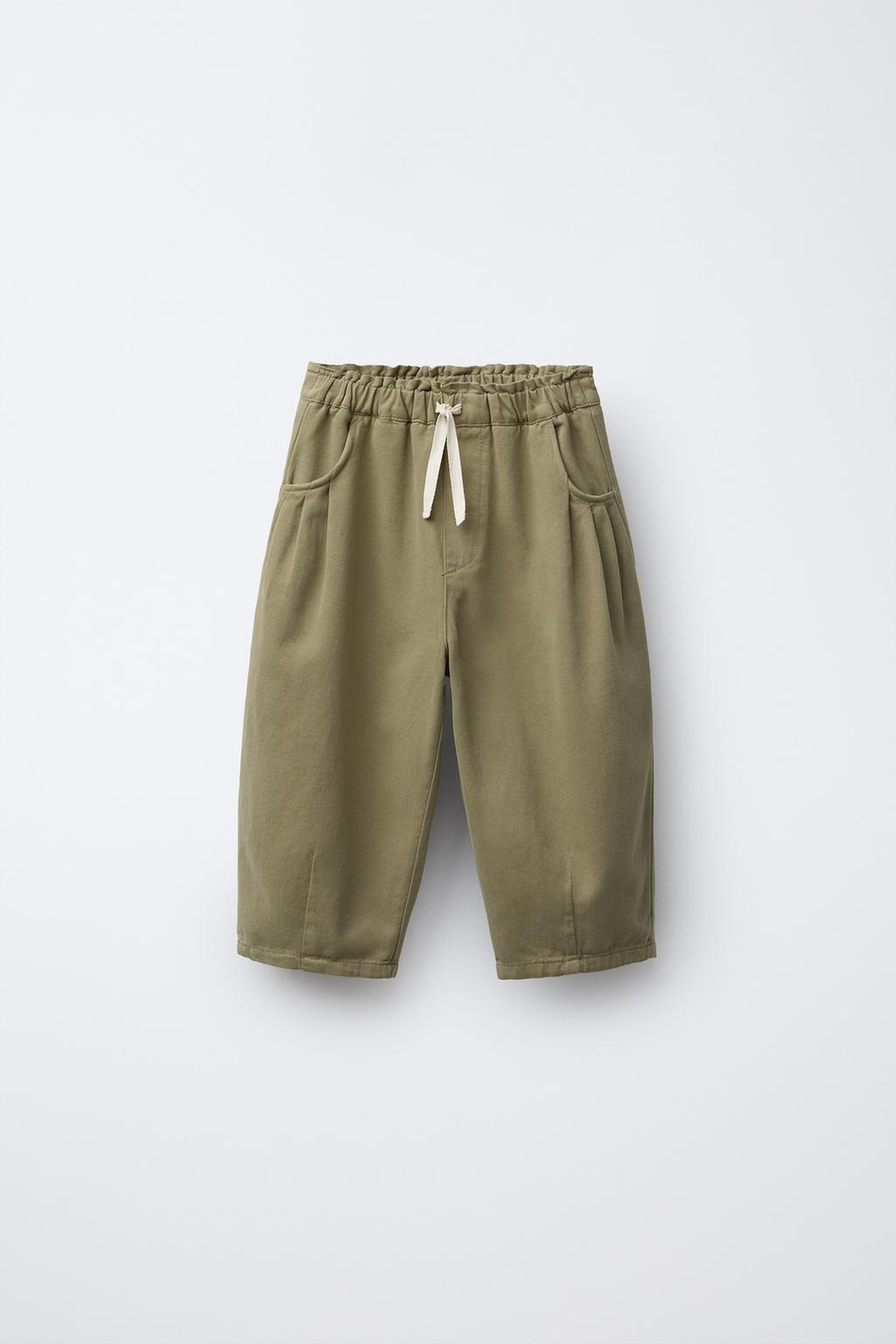 ZARA ОДНОТОННЫЕ БРЮКИ-БЭГГИ, ЛИНЯЛЫЙ ЗЕЛЕНЫЙ