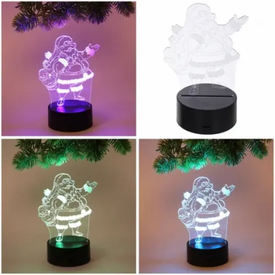 Светильник ночник «3D-Дедушка Мороз» на пластиковой подставке, с включателем USB