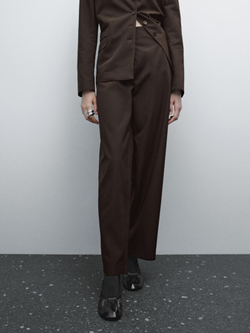 Massimo Dutti Брюки из рельефной ткани с узором, шоколадный