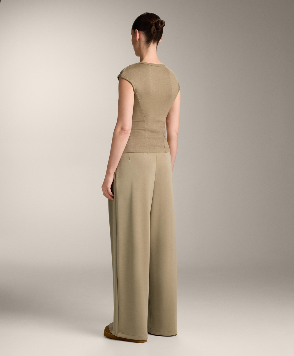 Oysho Футболка с короткими рукавами в рубчик из хлопка и модала, бежево-зеленый