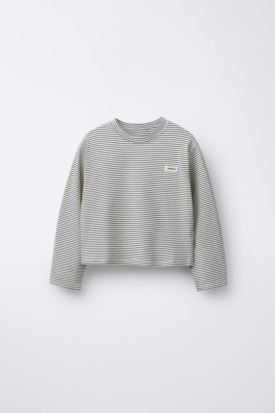 ZARA Х BENSIMON ® ФУТБОЛКА С КРУГЛЫМ ВЫРЕЗОМ И ДЛИННЫМИ РУКАВАМИ, ЭКРЮ
