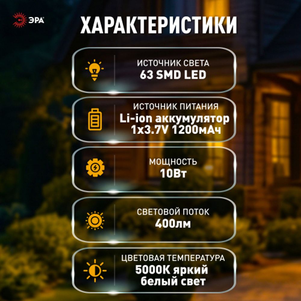 Светильник уличный ЭРА ERAKSS25-01 на солнечной батарее 10 Вт 400 Лм 5000К 63 LED SMD с датчиком движения ПДУ IP44 | Садовые фасадные светильники