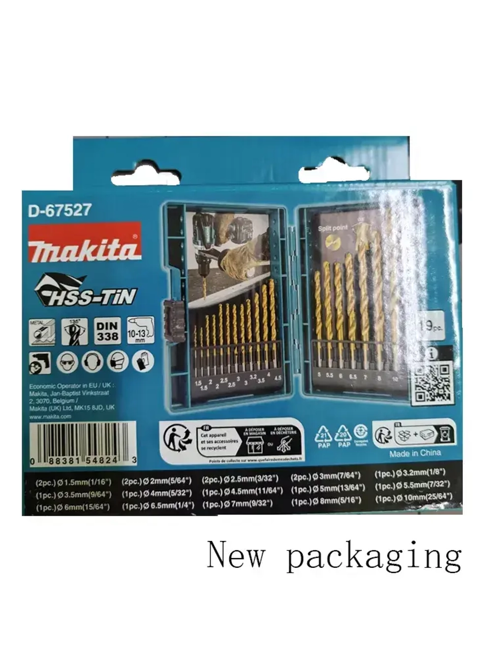 MAKITA D-67527 Набор сверл по металлу HSS-TiN 19 шт Портативный Долгая жизнь Круглая ручка Устойчивость к коррозии