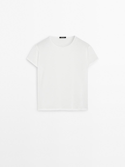 Massimo Dutti Футболка с короткими рукавами из 100% хлопка, белый