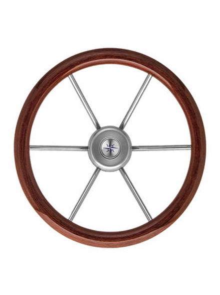 Рулевое колесо LEADER WOOD PLUS деревянный обод серебряные спицы д. 390 мм