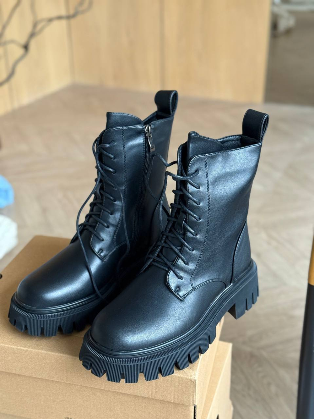 Ботинки эко кожи/натуральная шерсть