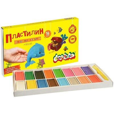 Пластилин классический 16 цветов, 240 гр, со стеком (Каляка-Маляка)