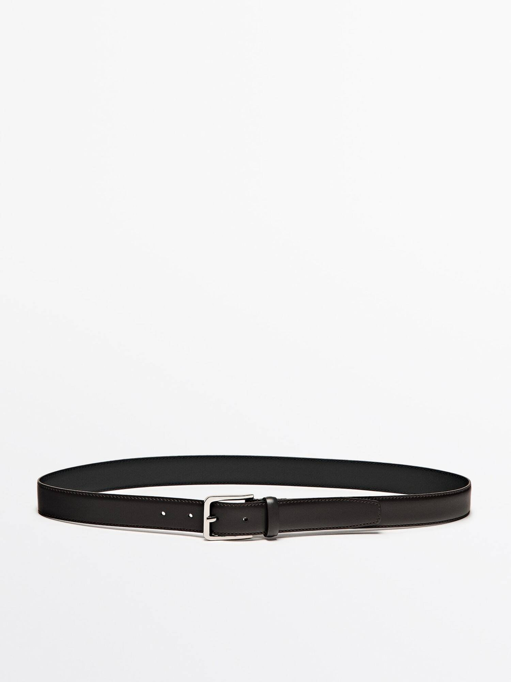 Massimo Dutti Кожаный ремень с декоративной строчкой, коричневый