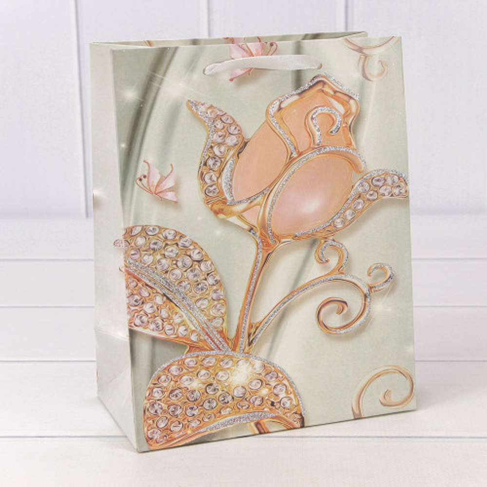 Пакет подарочный 18х23х10см "Цветы" с блёстками (Микс)