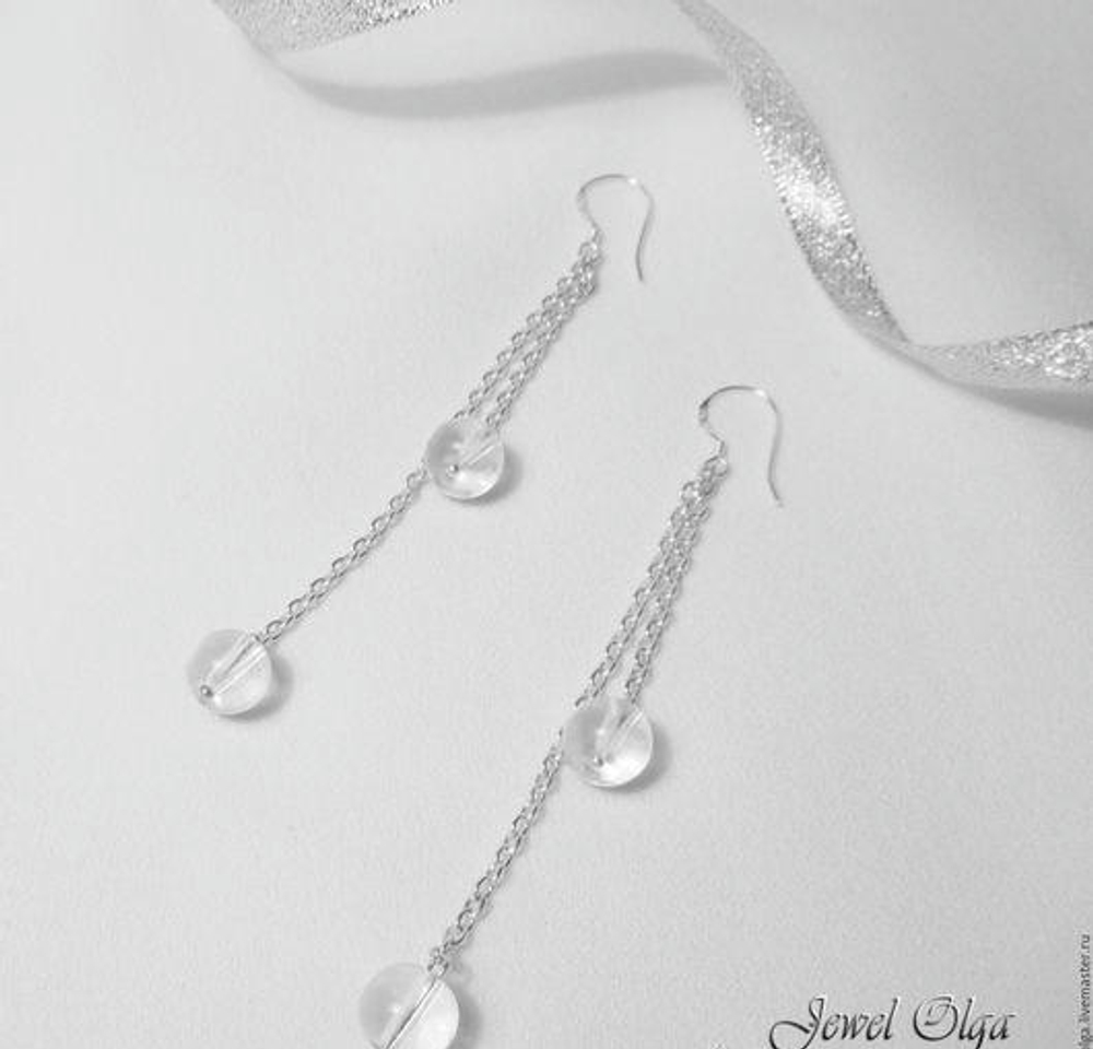 Длинные серьги на цепочке с горным хрусталем на выпускной