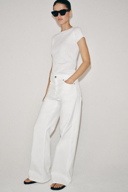 ZARA ДЖИНСЫ WIDE LEG С ВЫСОКОЙ ПОСАДКОЙ — ZW COLLECTION, БЕЛЫЙ