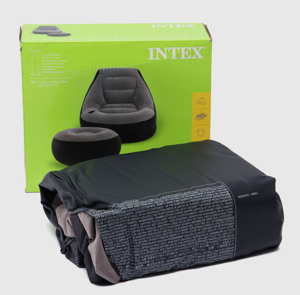 Кресло надувное Intex 68564 Ultra Lounge 137х102х79 см с пуфиком / Шезлонг надувной Интекс велюровый с подстаканником для дома и дачи