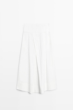 Massimo Dutti Юбка миди с кокеткой и складками, белый