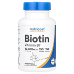 Nutricost, биотин, витамин B7, 10 000 мкг, 150 капсул