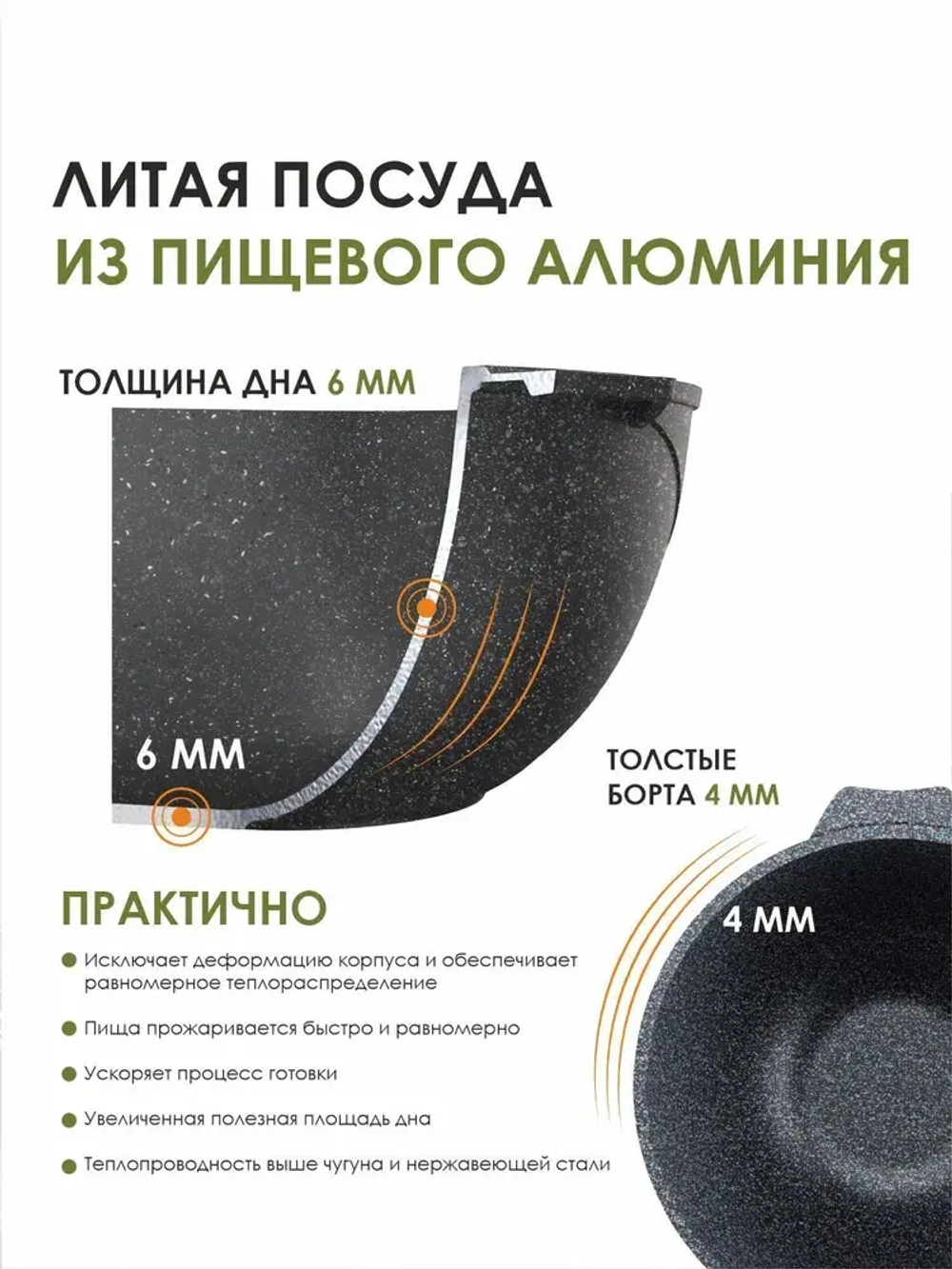Казан для плова "Мечта" Гранит с крышкой от 4 л до 10 л