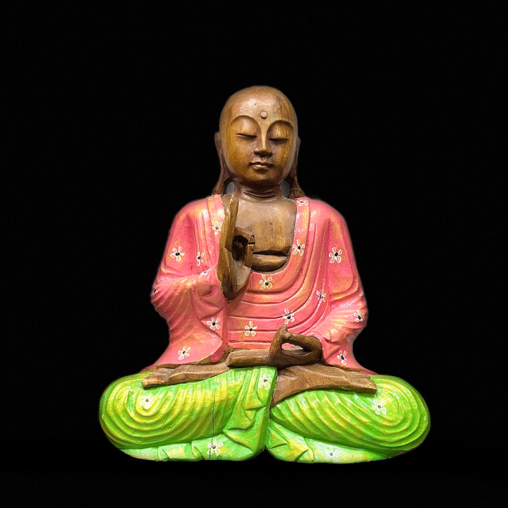 Статуэтка Будда в цветном одеянии из дерева Мангры, цвет микс, h-30 см.