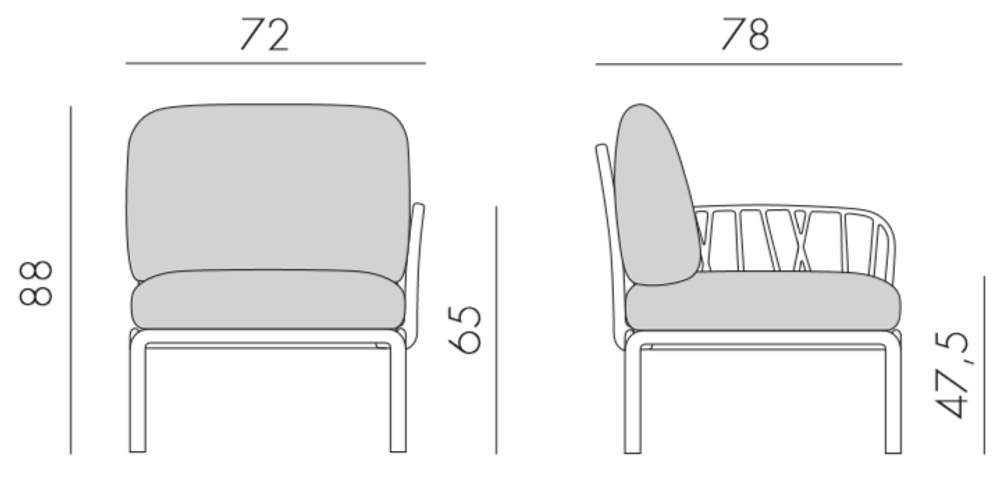Модуль правый/левый пластиковый с подушками Nardi Komodo Elemento Terminale DS/SX, агава, холст