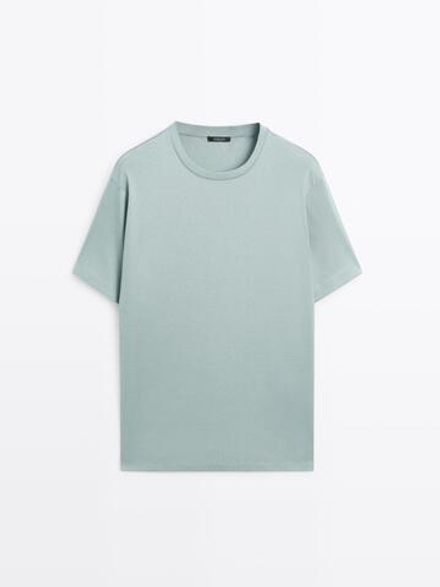 Massimo Dutti Футболка из 100% хлопка, пастельно-голубой
