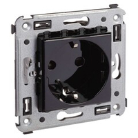 Розетка в стену, 2P+E, с з/ш, "Avanti", "Черный квадрат"