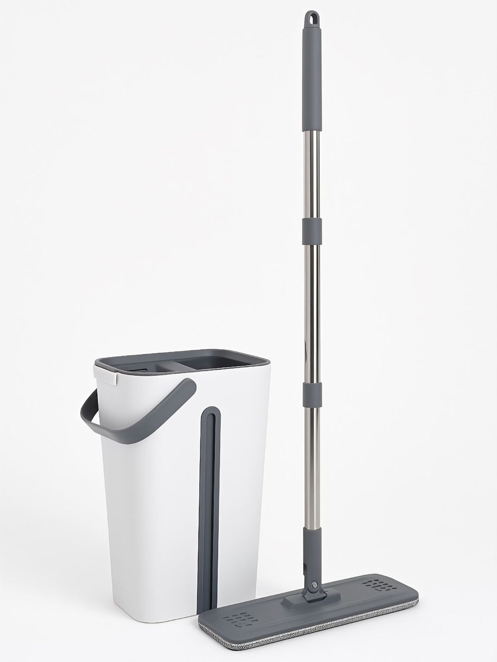 Ведро для мытья полов 4+4л с отжимом, шваброй, 2 насадки в комплекте