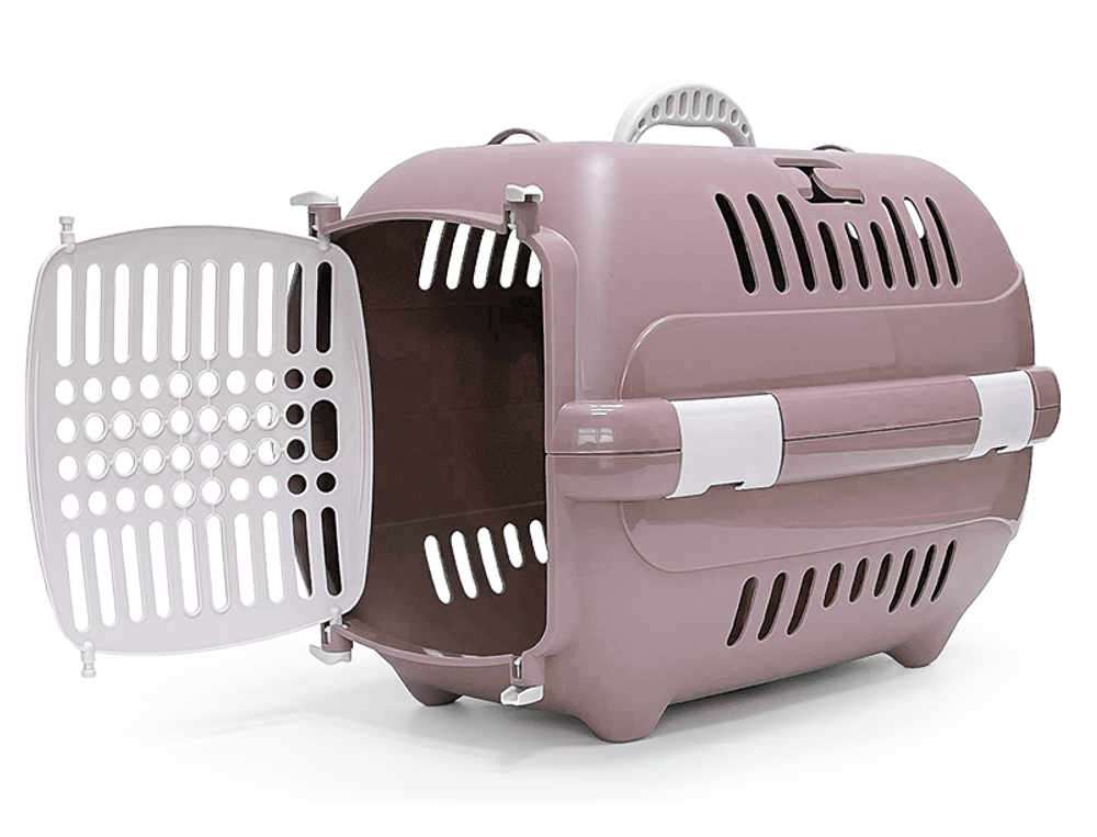 Переноска для животных ZOOEXPRESS "Турне" 2.0 с пластиковой дверцей - M (47,5*31,5*33 см) - пудровая